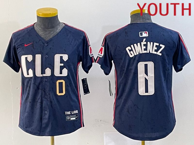 Youth Cleveland Indians #0 Gimenez Blue City Edition Nike 2024 MLB Jersey style 7->youth mlb jersey->Youth Jersey